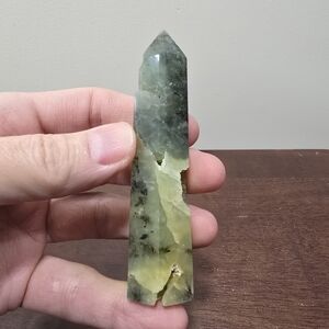 Prehnite with Tourmaline Crystal Tower #F